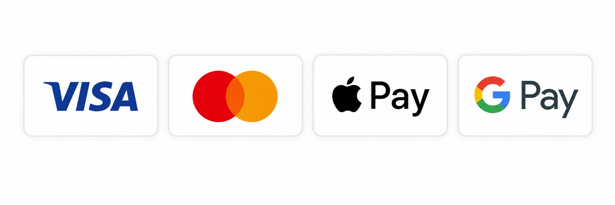 Accepted payment methods: Visa, Mastercard, Apple Pay and Google Pay